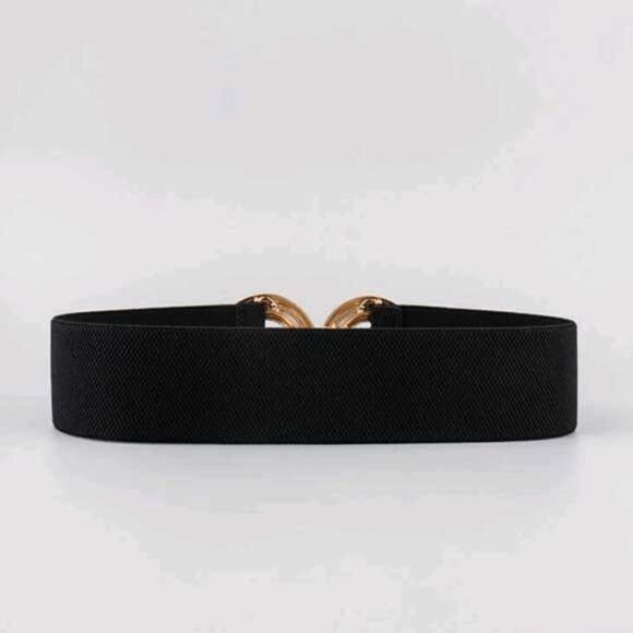 2/$21 Ladies Double Circle Black Stretch Belt (33.5 Inches) - Picture 5 of 10